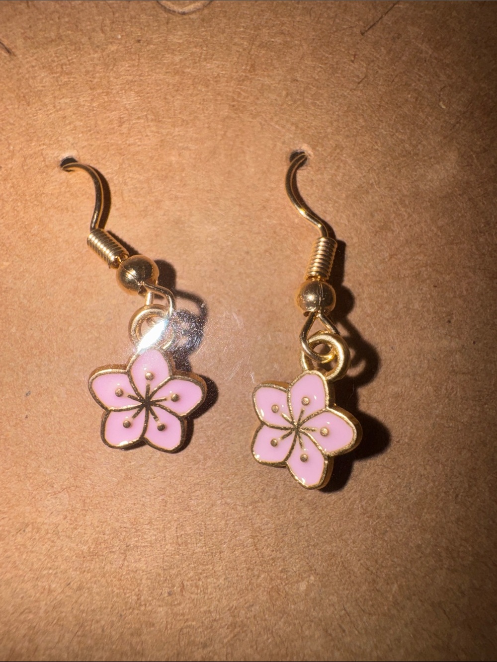 Gold-Tone Pink Flower Dangle Earrings - Women Jewelry